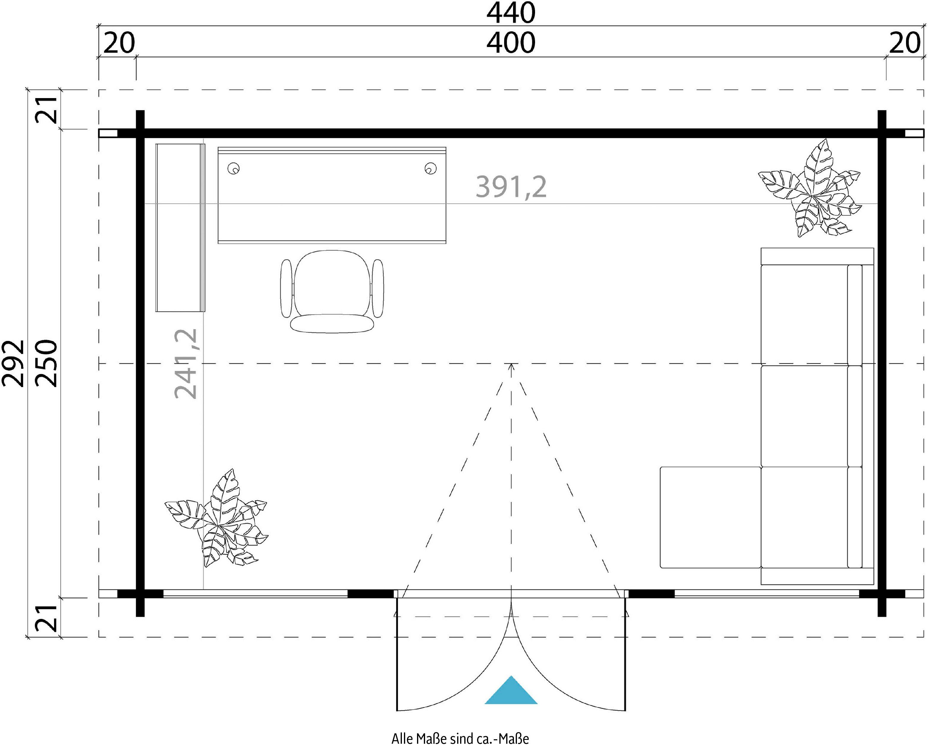 Gartenhaus zum Fussbodenbretter KENSINGTON, LASITA inkl. lichtgrau verlegen) 440x292 cm, BxT: MAJA (Set,