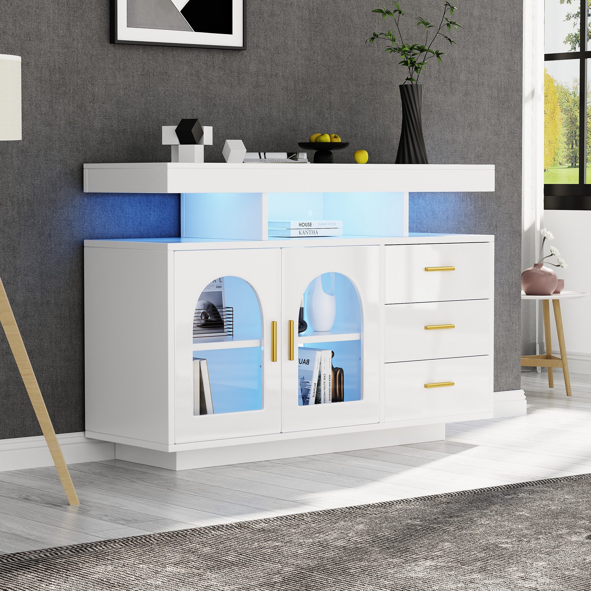 OKWISH Sideboard Buffetschrank, Kaffeebarschrank, Hochglanz-Küchenschrank ( günstig online kaufen