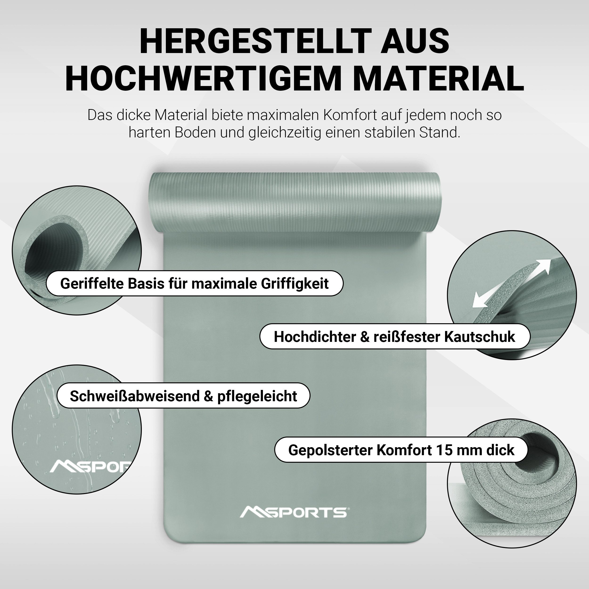 MSports® Gymnastikmatte Yogamatte inkl. Tragegurt + Poster + Workout App – Bild 3 von 5