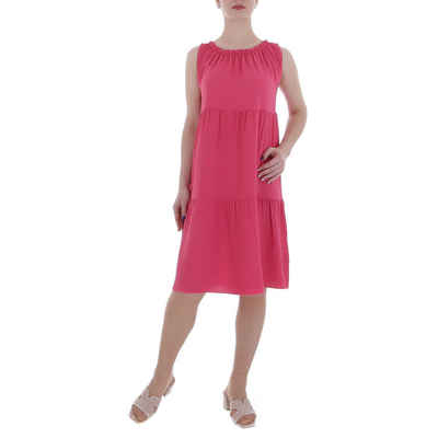 Ital-Design Sommerkleid Damen Freizeit Stufenkleid (86164332) Crinkle-Optik Sommerkleid in Pink