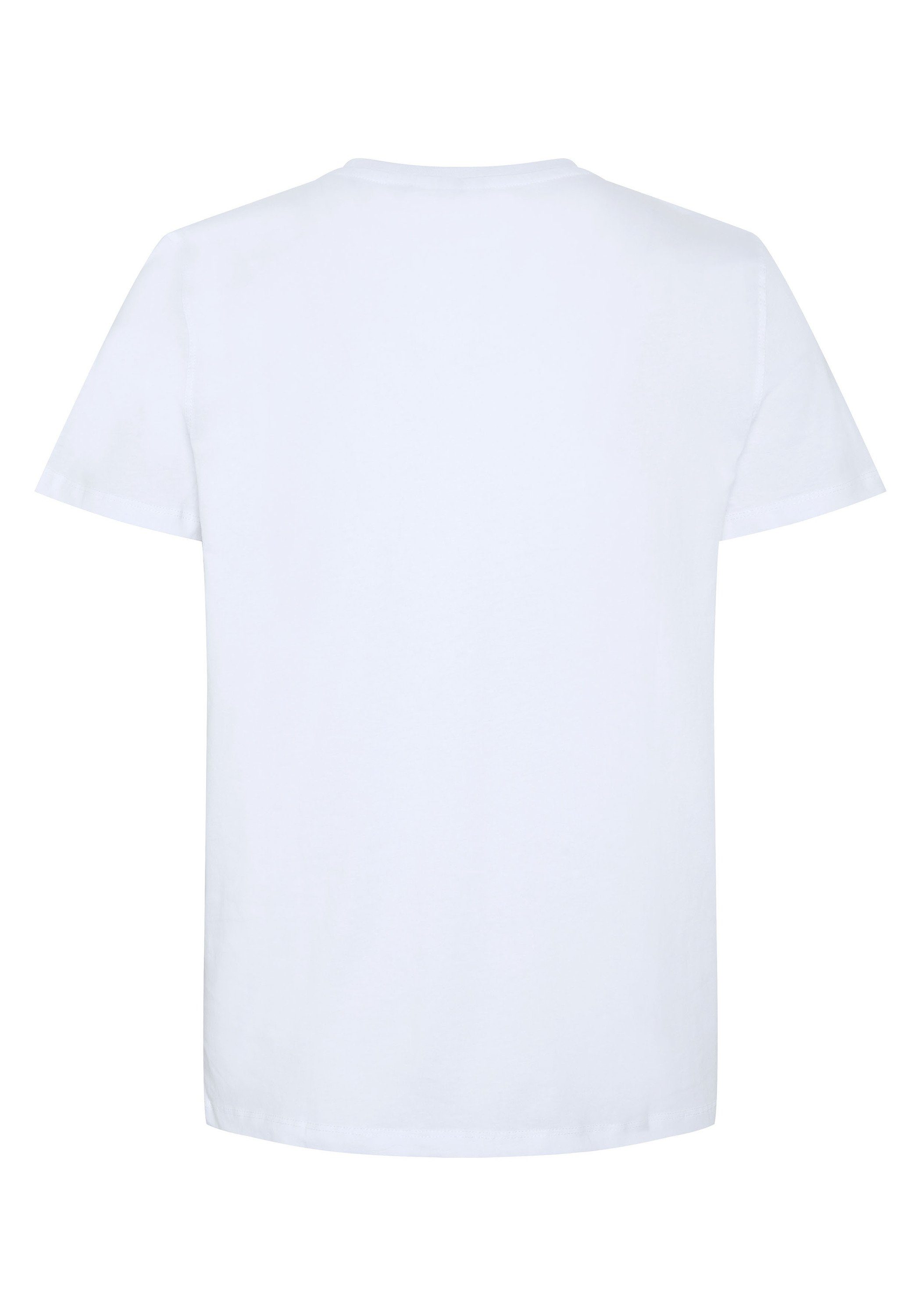 Polo Print-Shirt White/Dark 1048 Blue mit Sylt Frontprint Logo Neon