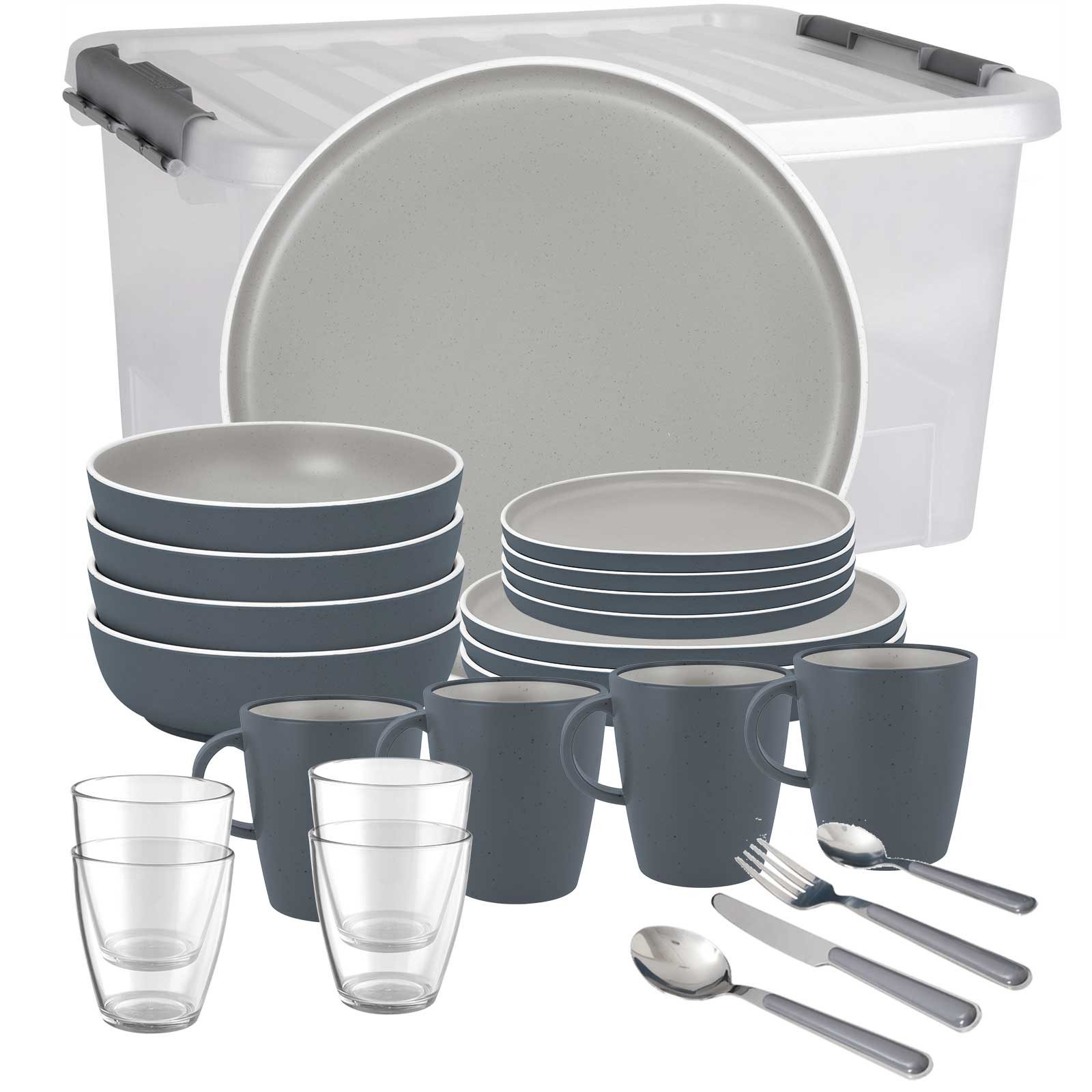 BRUNNER Geschirr-Set BRUNNER Camping Geschirrset TRILOGY (12, 16, 36-tlg) GREY AntiSlip (36-tlg)