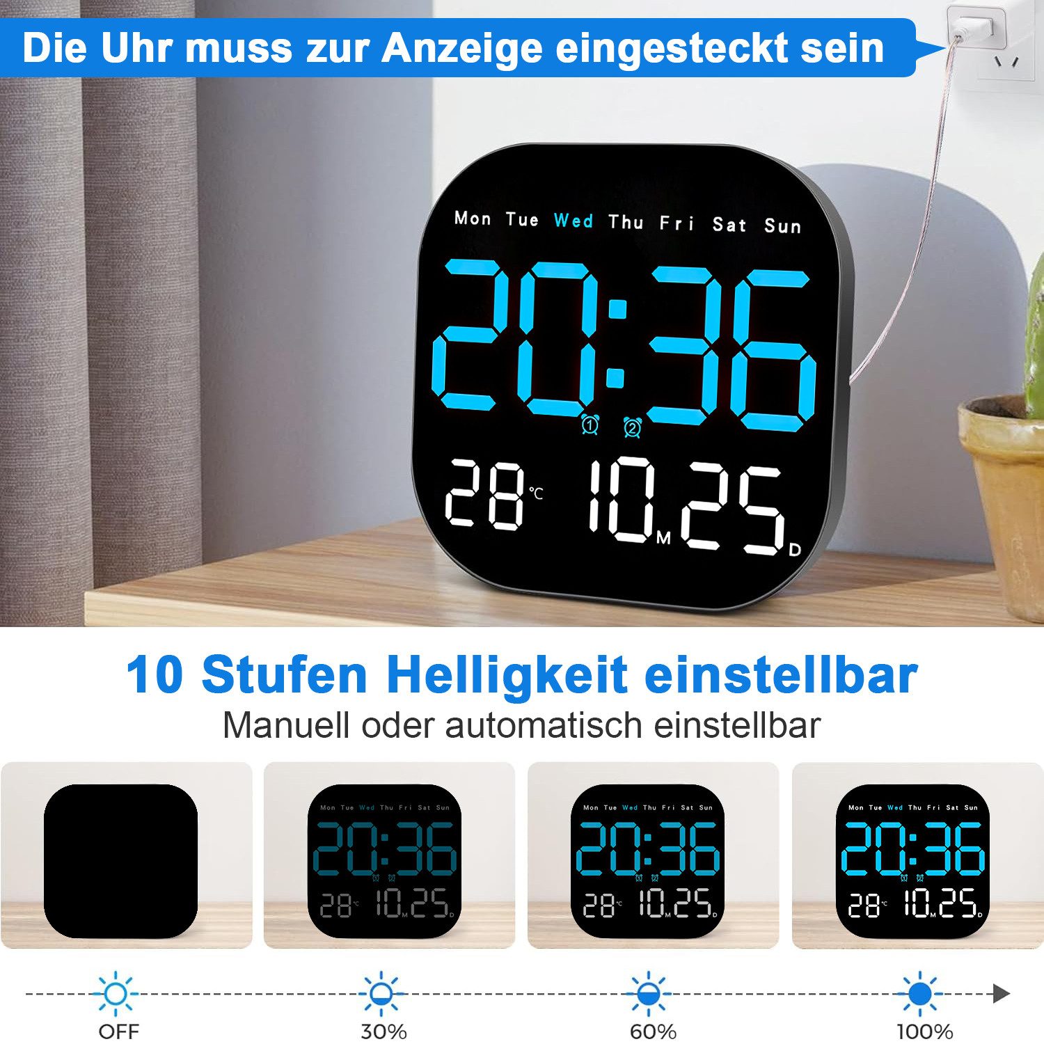 MOPUEA Wanduhr Wanduhr Digitale LED-Wanduhr mit Fernbedienung, Timing, Countdown