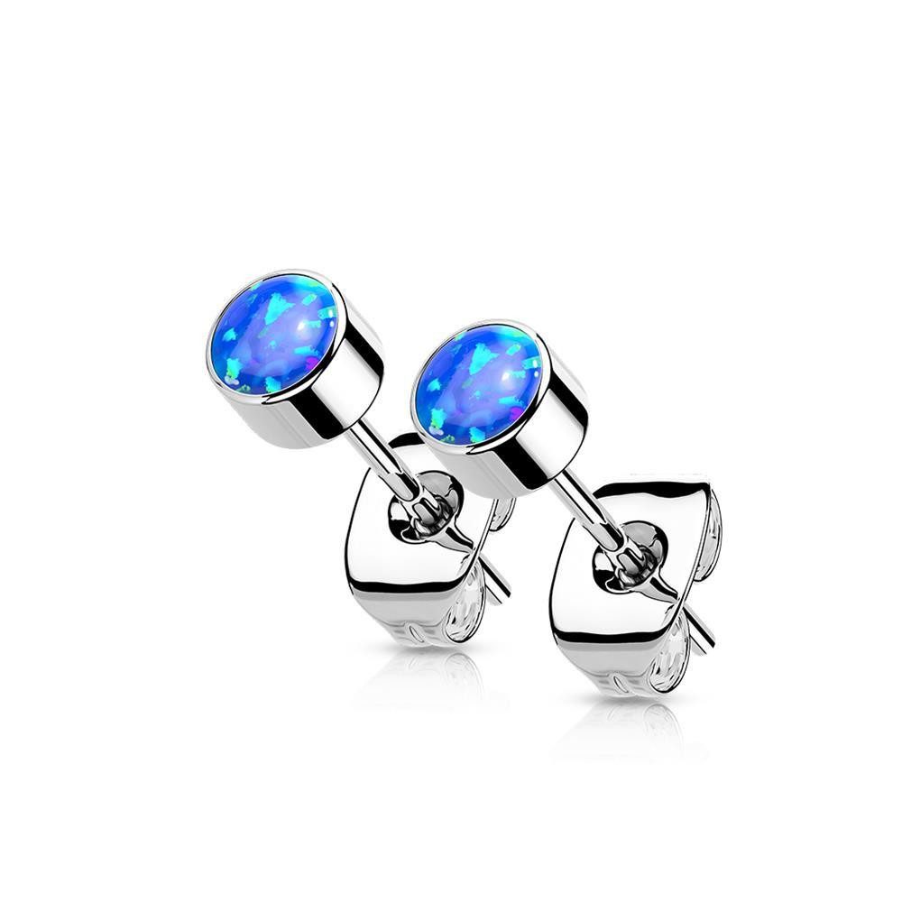 BUNGSA Ohrring-Set Blau - Ohrstecker rund mit 4mm Opalstein aus Titanium Unisex (1 Paar (2 Stück)