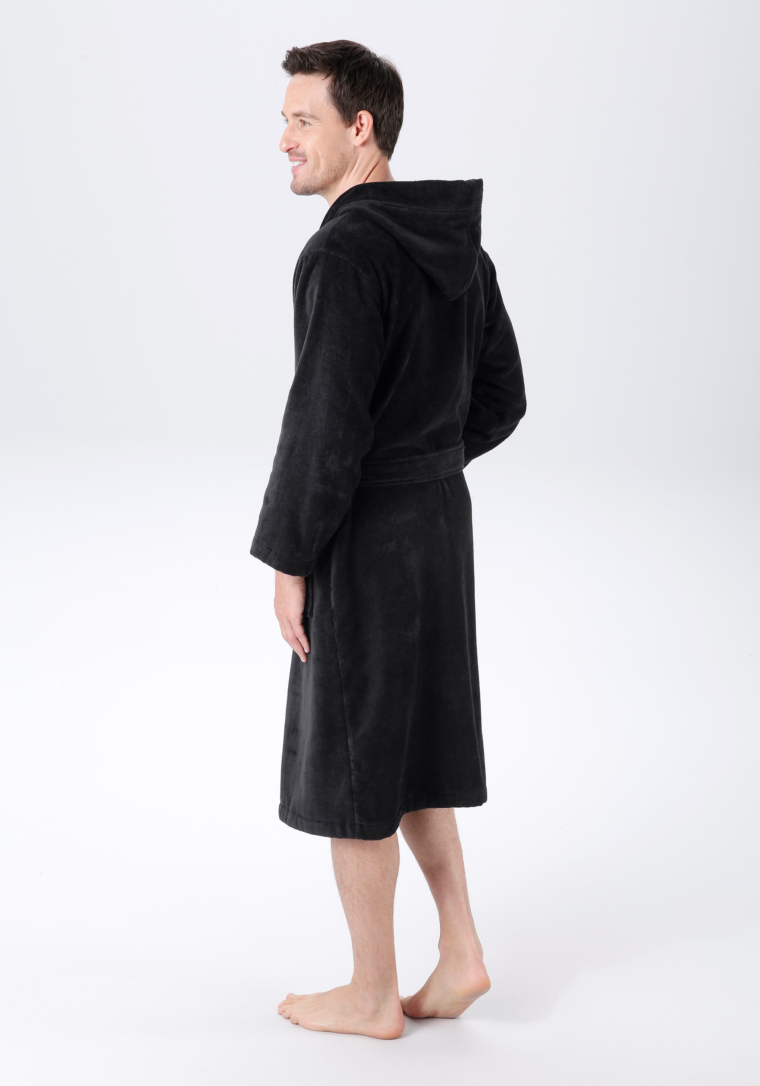 Bruno Banani Unisex-Bademantel Daniel, ideal für Sauna & Spa, Hotelbademantel, Morgenmantel, Langform, Veloursfrottier, Kapuze, Gürtel, Damen & Herren Bademantel, lang, mit Taschen, S-5XL