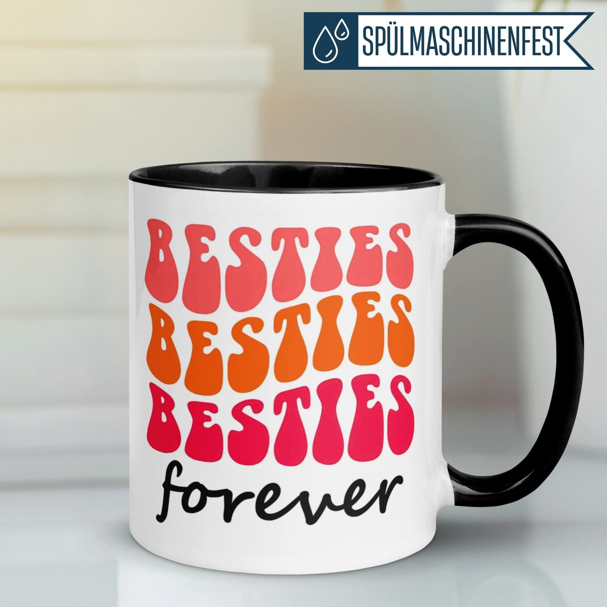 Momentals Tasse Freundschaft – „Retro Besties“ – Geschenk Beste Freunde Freundin, Gratis Versand · Links-&Rechtshänder · Spülmaschinenfest