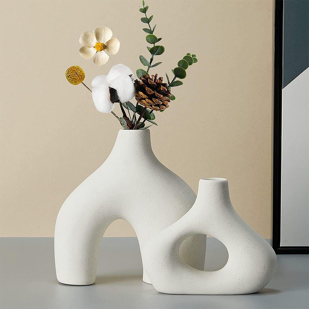 NUODWELL Dekovase 2 Stücke Keramikvase, Moderne Boho Minimalismus-Stil Dekoration vasen Weiß