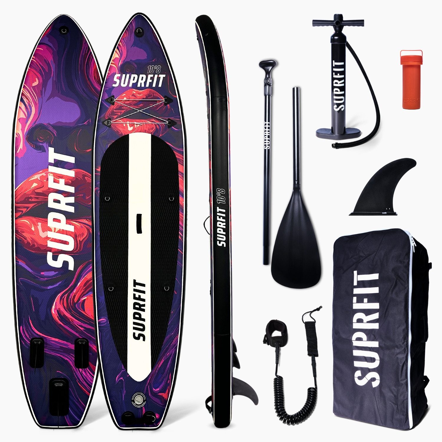 SF SUPRFIT Inflatable SUP-Board Board Vibrant Lips, Set inklusive Pumpe, Paddel, Finnen, Rucksack, Leash & Reparaturkit