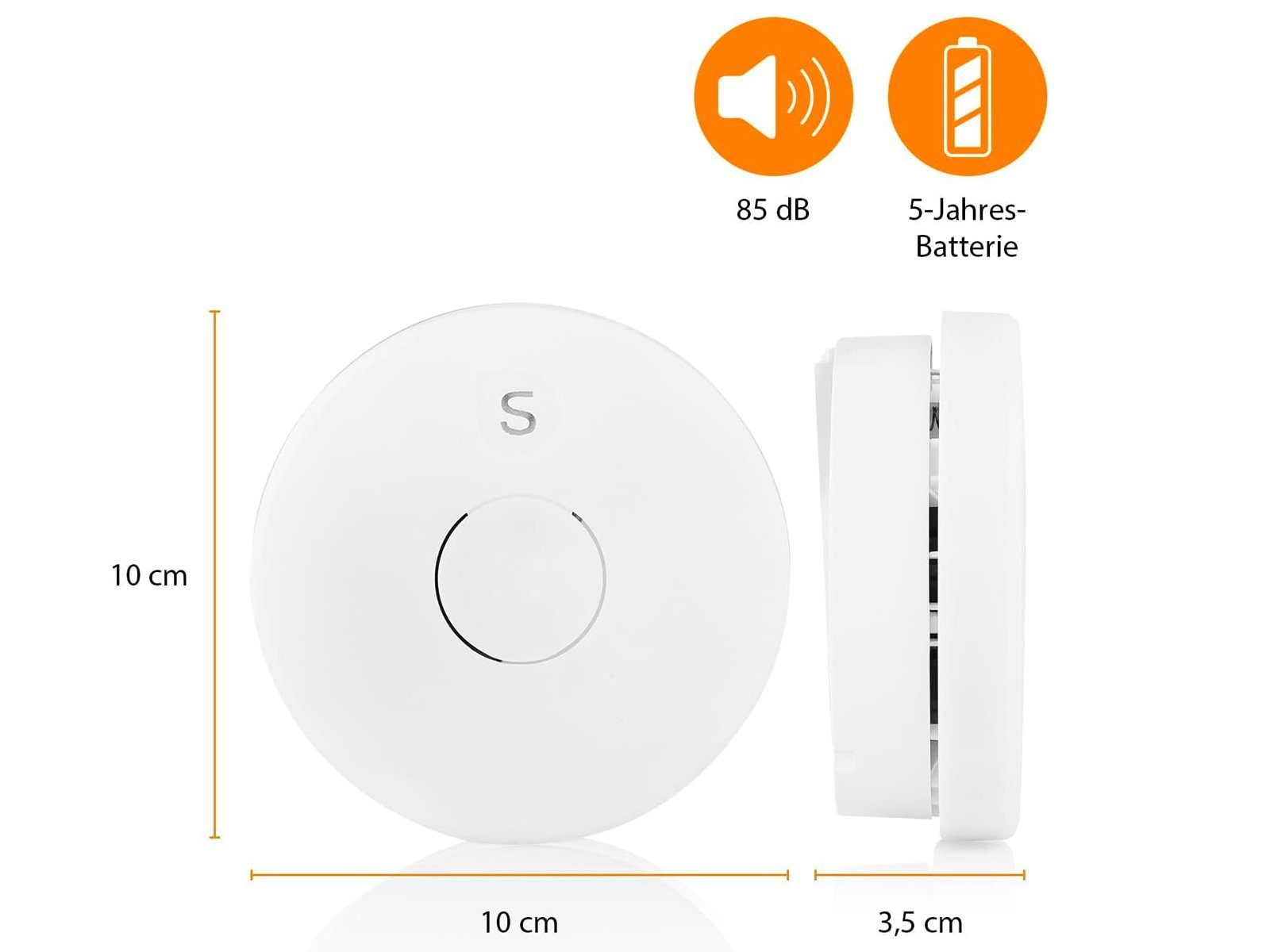smartwares Rauchmelder (Brandmelder mit 5 Jahres Batterie & Magnethalter, Weiß, Ø 10cm)