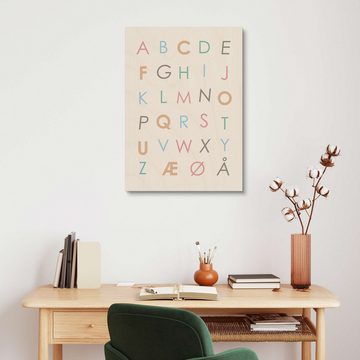 Posterlounge Holzbild Typobox, Skandinavisches Alphabet bunt, Kinderzimmer Skandinavisch Illustration