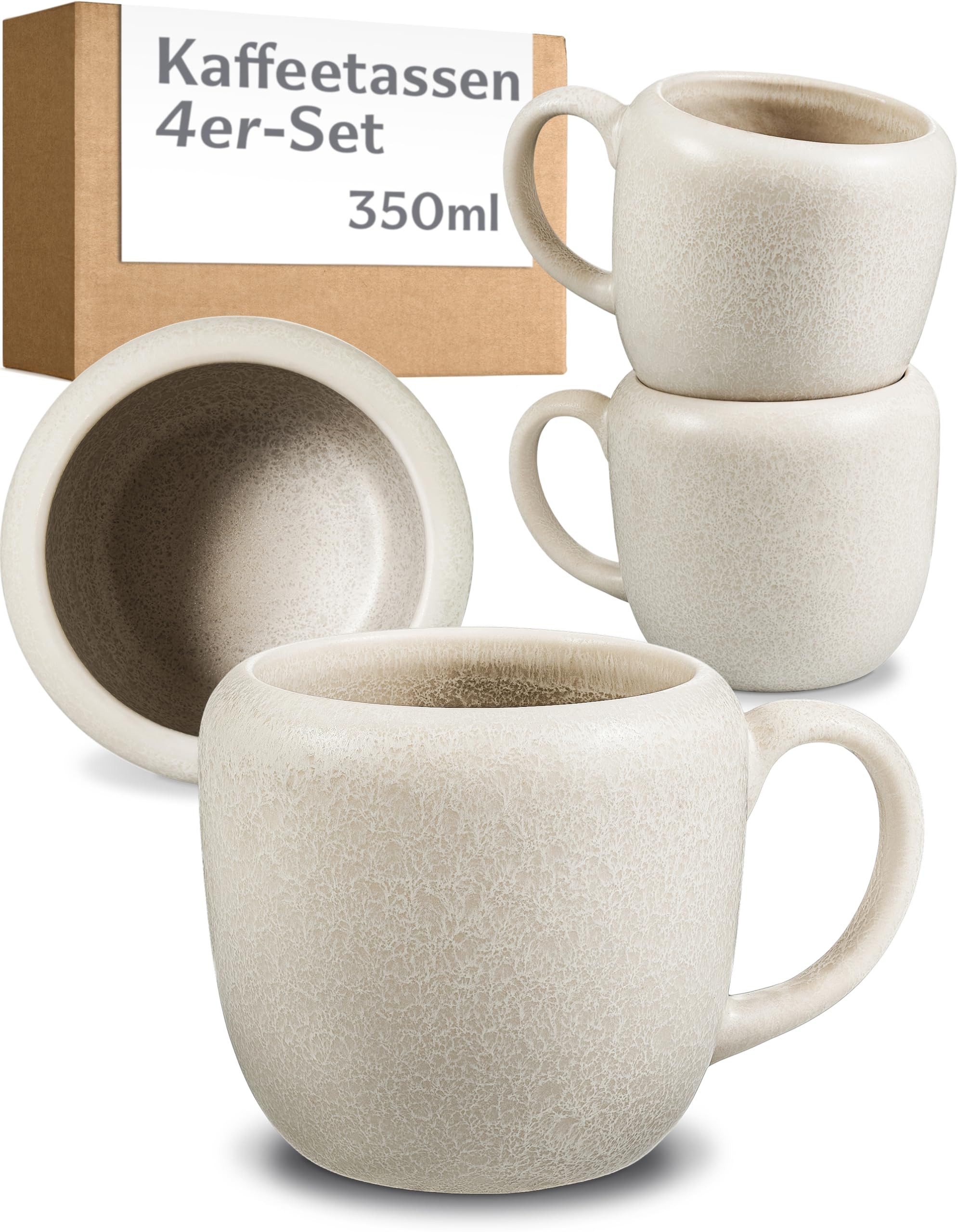 Cosumy Tasse Kaffeetassen Set 350 ml, 4er Set, handglasiert, Steingut, 4-tlg., Steingut, Handglasiert, Spülmaschinenfest & Mikrowellengeeignet, 4er Set