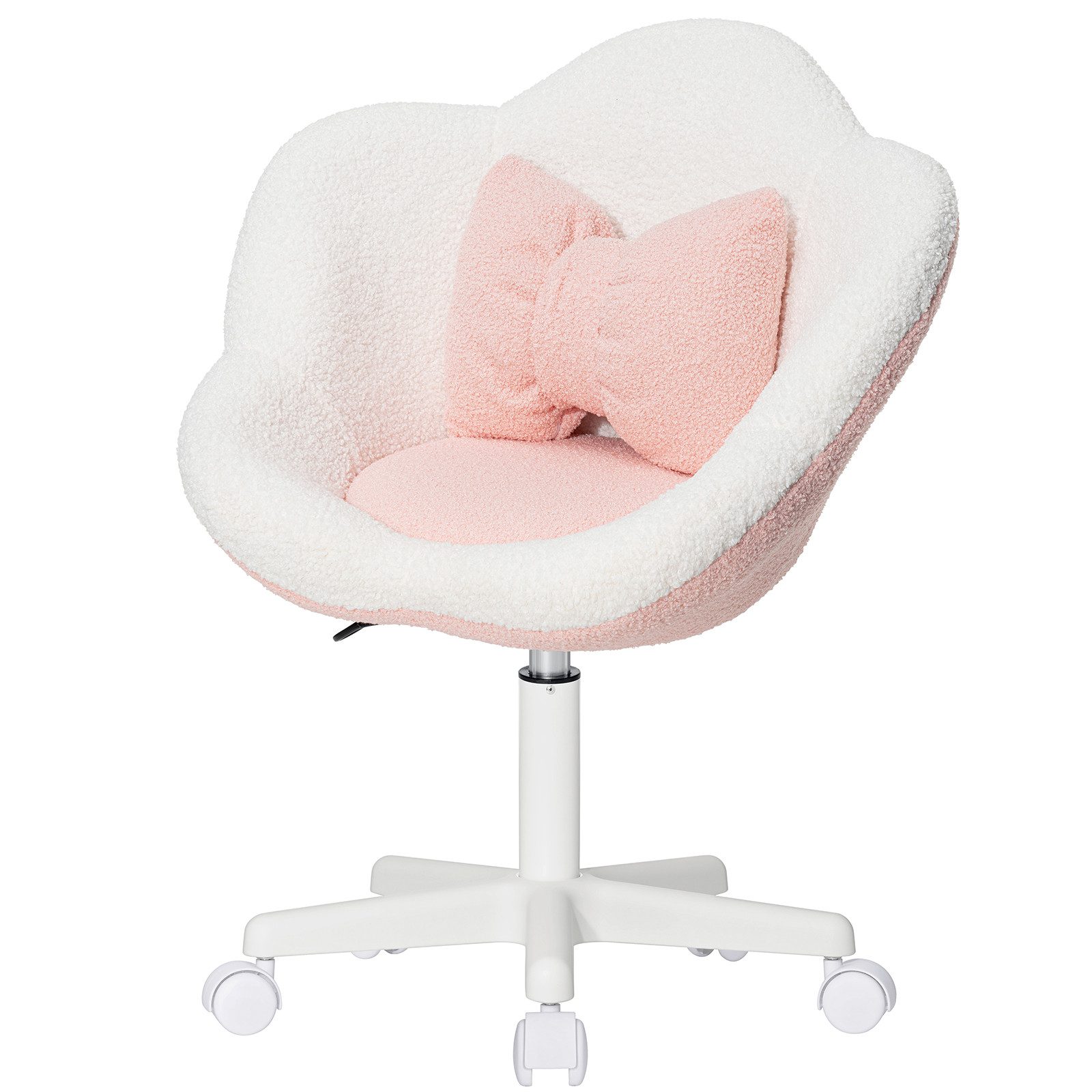 Hoffree Kinderstuhl Mädchen Schreibtischstuhl im Prinzessinnen-Design (ergonomischer Drehstuhl mit Blütenrückenlehne, Schleifen Lendenkissen), höhenverstellbar, 360°drehbar, von 4-9 Jahre, Tragkraft 115kg