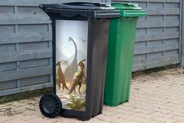 MuchoWow Wandsticker Dinosaurier - Landschaft - Tropisch - Kinder - Jungen (1 St), Mülleimer-aufkleber, Mülltonne, Sticker, Container, Abfalbehälter