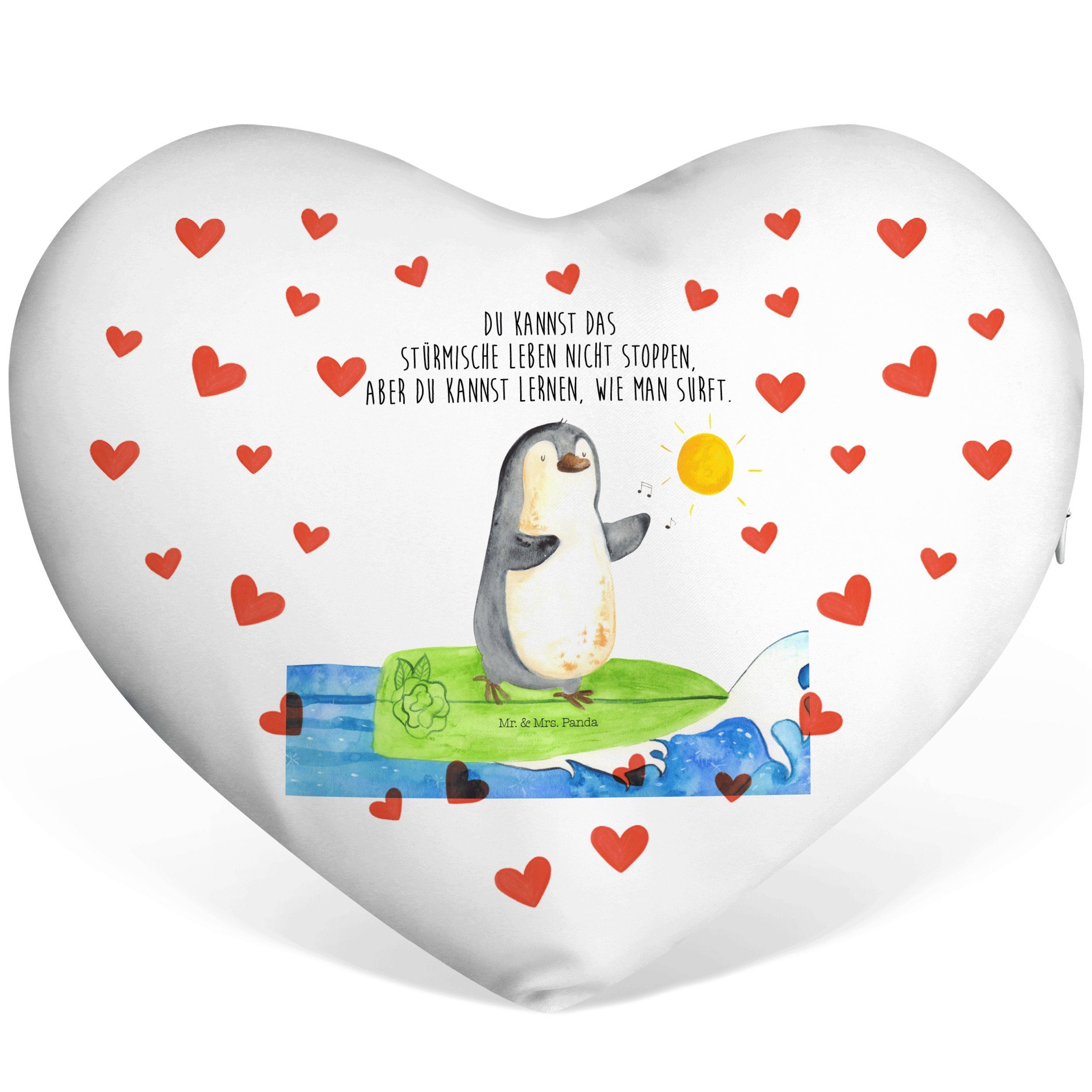 Mr. & Mrs. Panda Dekokissen Pinguin Surfer - Weiß - Geschenk, motiviert, Dekokissen, Kissen, Well | Dekokissen