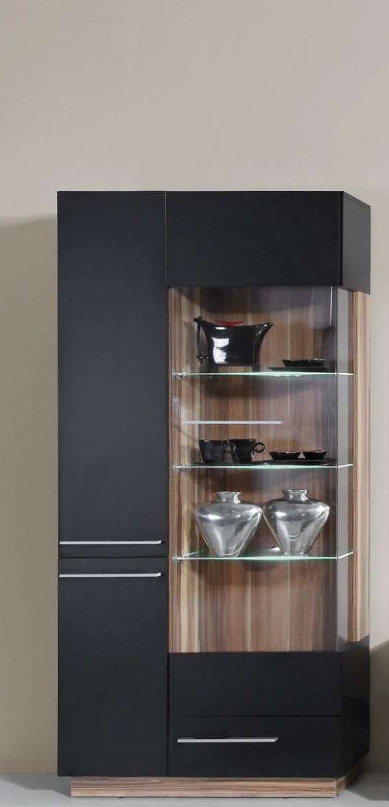 Glaselemente, Design Zeno Stylefy (Standvitrine, Baltimore Schwarz Modern Nussbaum mit Schubladen, Vitrine FSC-Zertifizierung, Glasvitrine)