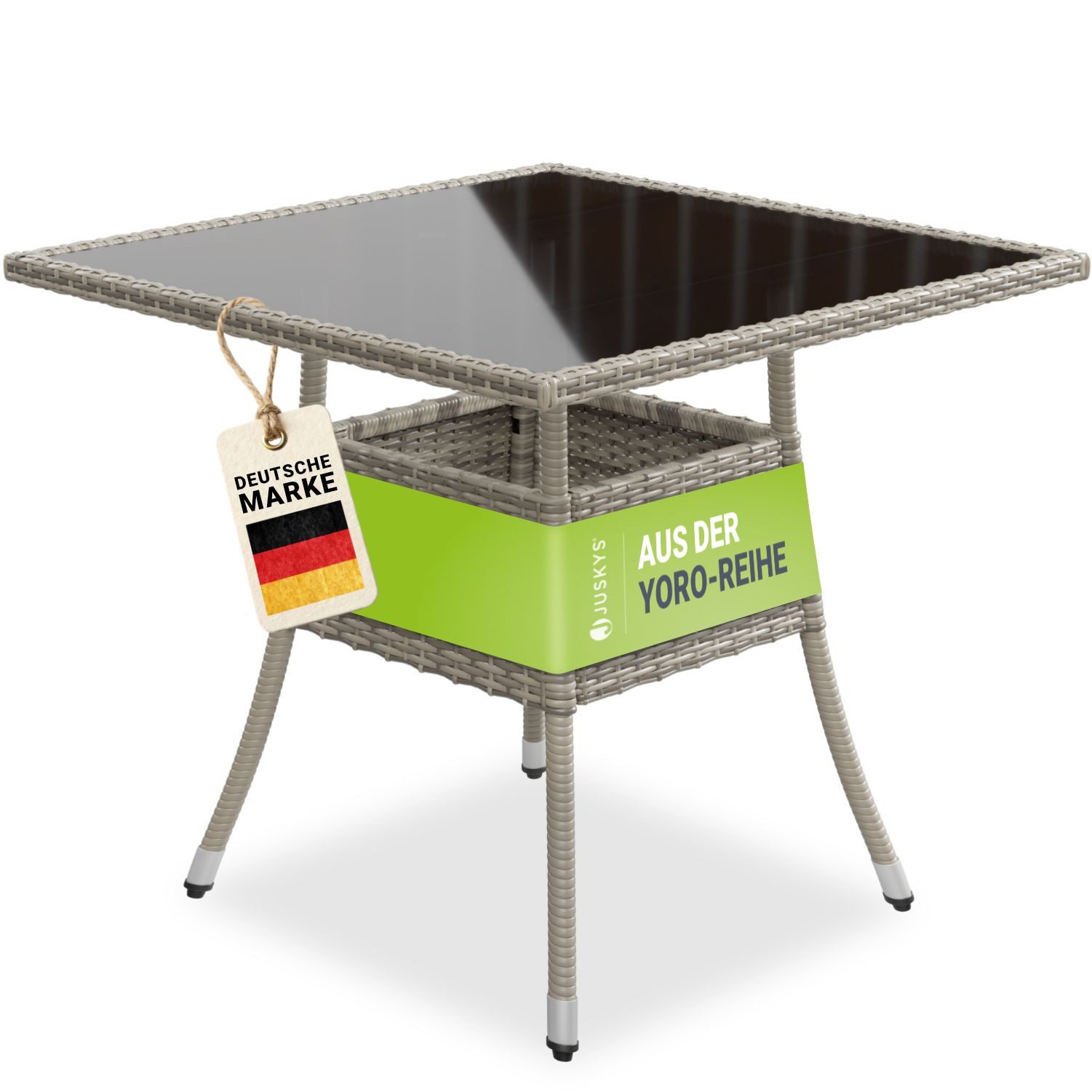 Juskys Gartentisch Yoro, eckig, aus Polyrattan, wetterfest & langlebig, pflegeleicht