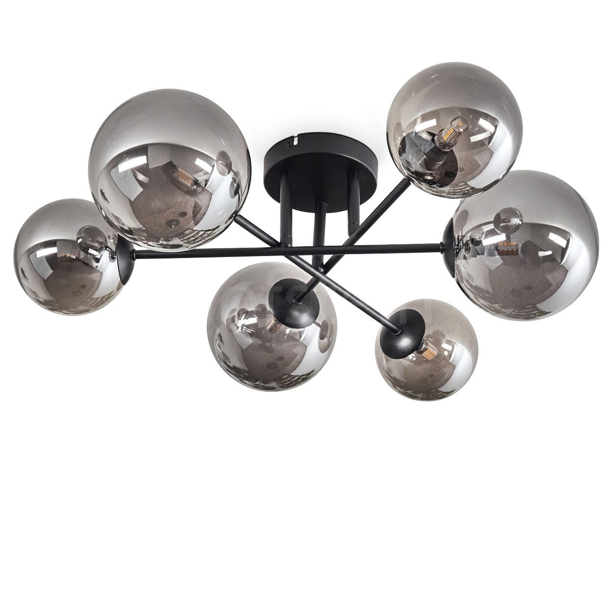 Deckenleuchte Deckenlampe aus Metall/Glas in Schwarz/Rauchfarben