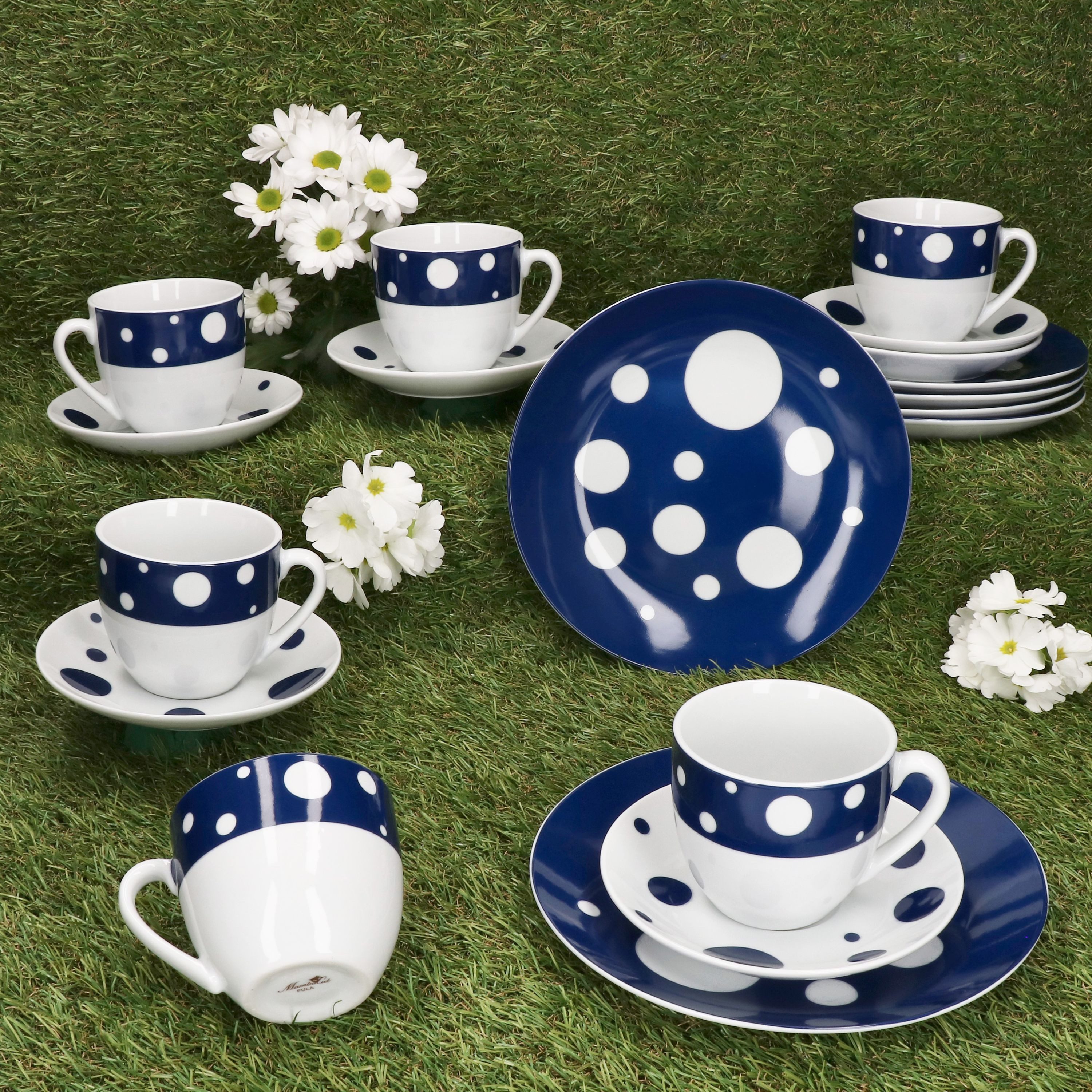 MamboCat Kaffeeservice 18tlg Kaffeeservice Pula blau Porzellan 6 Pers. Tassen Teller Punkte, Porzellan – Bild 2 von 5