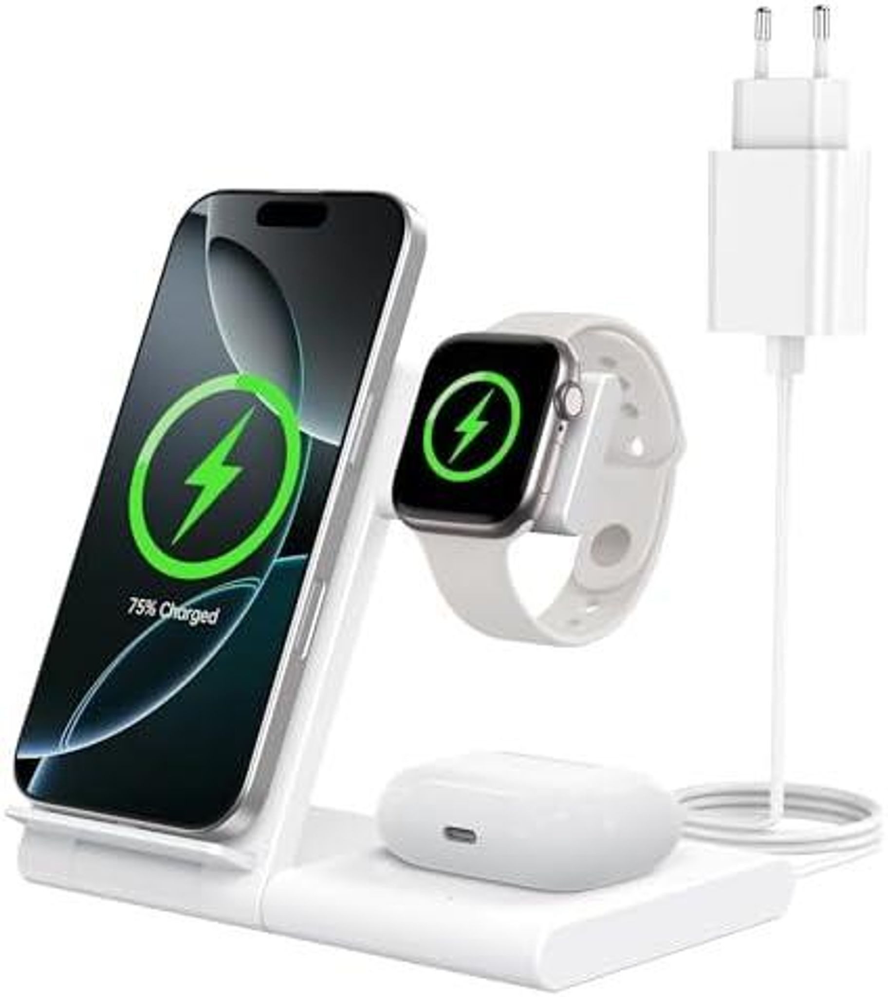 FELIXLEO 3 in 1 Ladestation für iPhone, Apple Watch und AirPods, Weiß Wireless Charger (1-tlg)