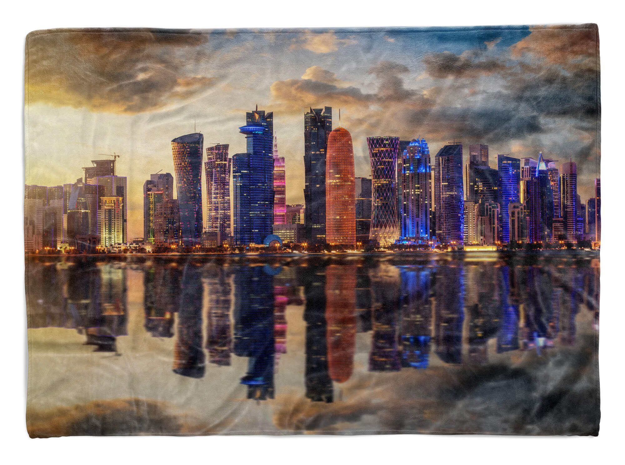 Sinus Art Handtücher Handtuch Strandhandtuch Saunatuch Kuscheldecke mit Fotomotiv Qatar Doha Skyline, Baumwolle-Polyester-Mix (1-St), Handtuch