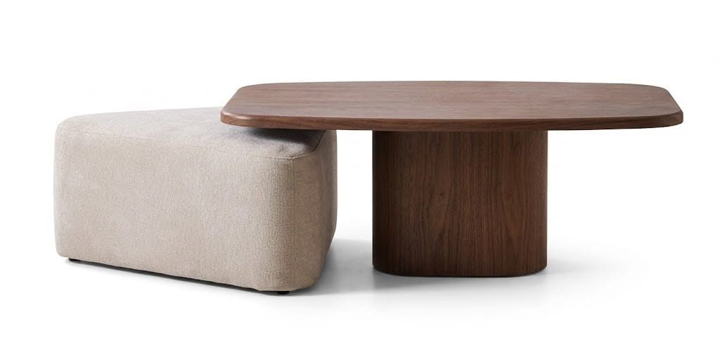 Xlmoebel Couchtisch Couchtisch Sitzhocker Set Braun Holz Textil Modern Wohnzimmer Komfort (2-St., 2-tlg)