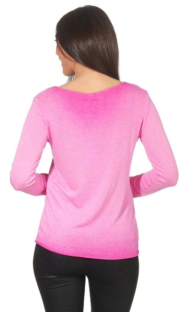 Mississhop Rundhalspullover Leichter Pulli Pink mit Strick Pullover 303 Wascheffekt Sweatshirt