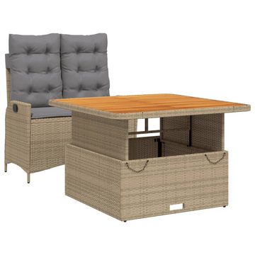 vidaXL Garten-Essgruppe 2-tlg. Garten-Essgruppe mit Kissen Beige Poly Rattan, (2-tlg)