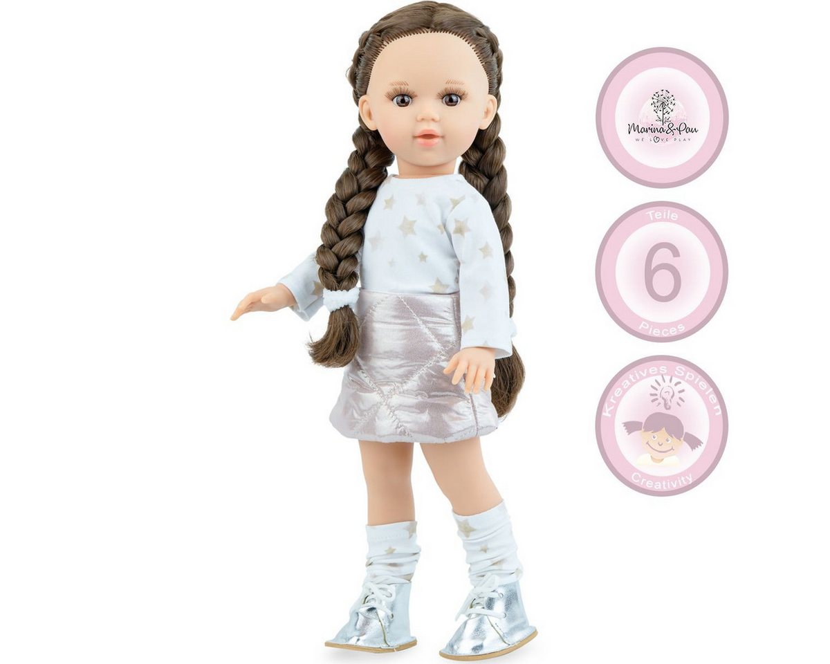Marina & Pau Anziehpuppe Linda 40 cm mit braunen geflochtenen Zöpfen und Vinylkörper für Kinder