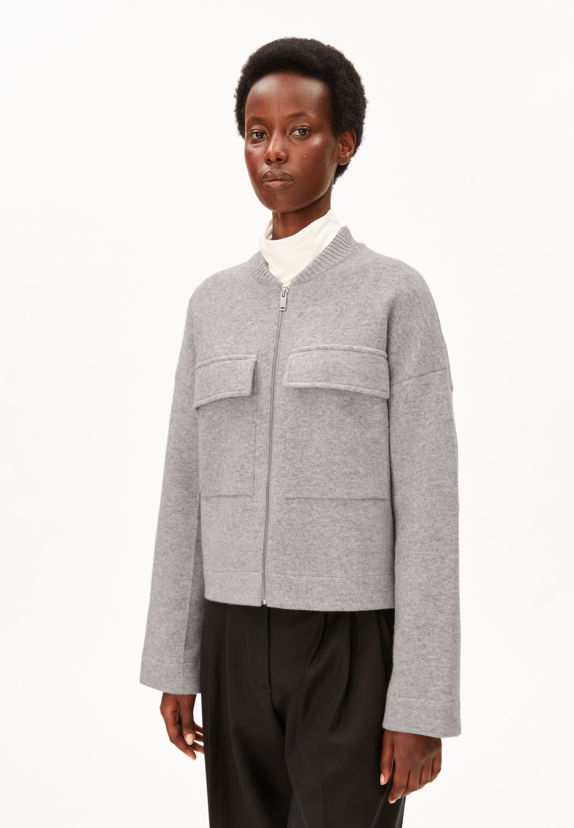 Armedangels Cardigan BOMBER Strickjacke aus Bio-Baumwoll Mix (Blousonkragen, Loose Fit)