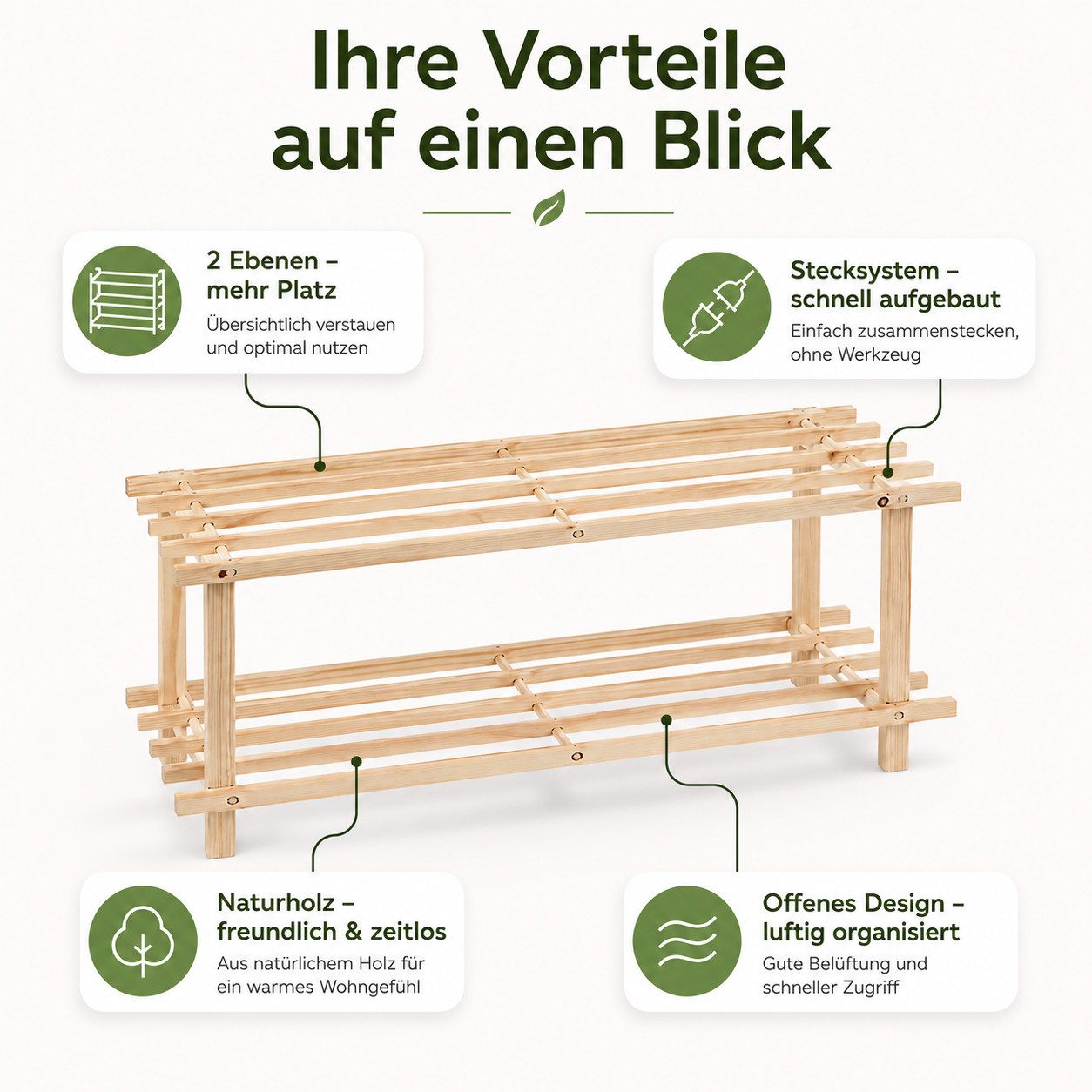 Testrut Schuhregal Schuhregal, Holz, 2 Ebenen, 1-tlg.