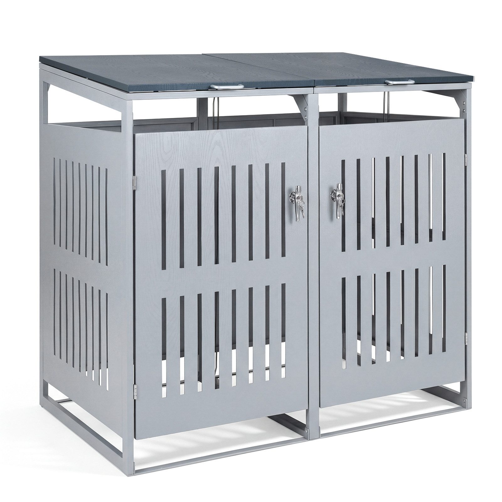 COSTWAY Mülltonnenbox (1 St), Abfalleimer für 2 Behälter, mit abschließbaren Türen