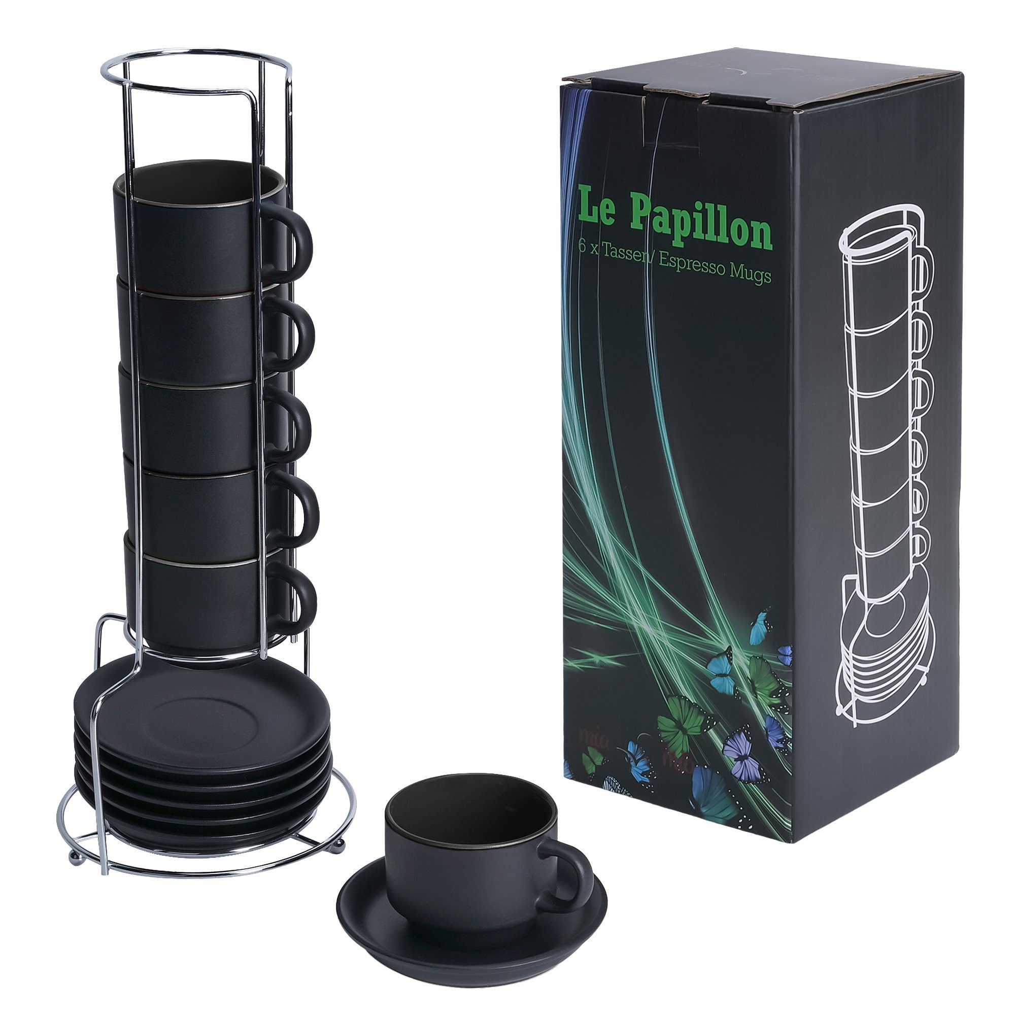 MiaMio Espressotasse Espressotassen Set Le Papillon Kollektion (6 x 75ml)