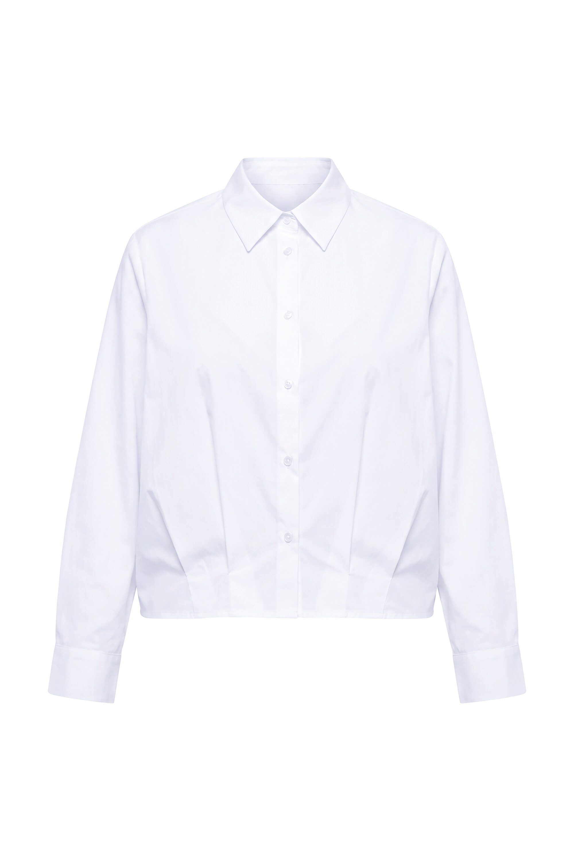 Ulla Popken Hemdbluse Popeline-Bluse Zierfalten Hemdkragen Langarm