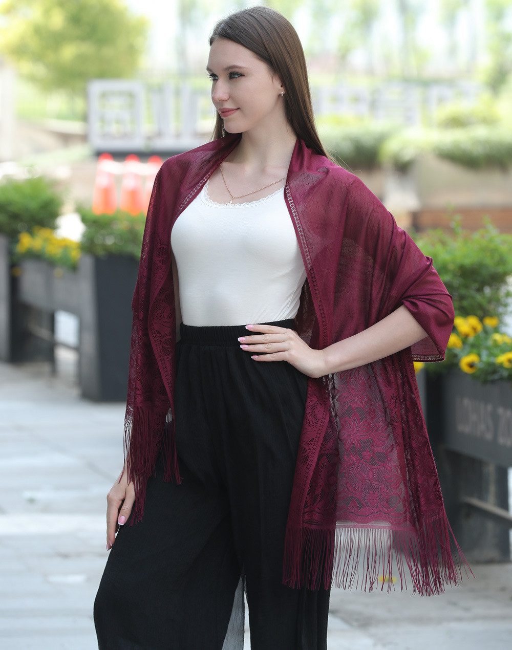 Zaewry Modeschal Stola Für Abendkleid Festlich Spitzenschal Mit Fransen, Für Sommer und Frühling