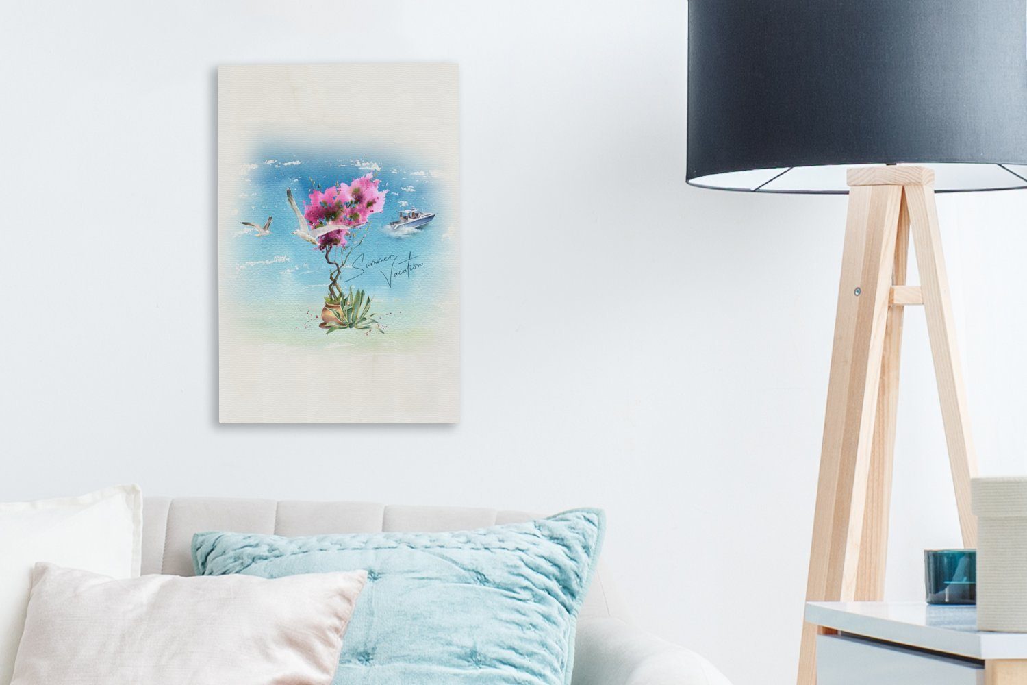 cm inkl. Blume Boot (1 Leinwandbild Gemälde, OneMillionCanvasses® Zackenaufhänger, - bespannt - St), 20x30 Aquarell, fertig Leinwandbild