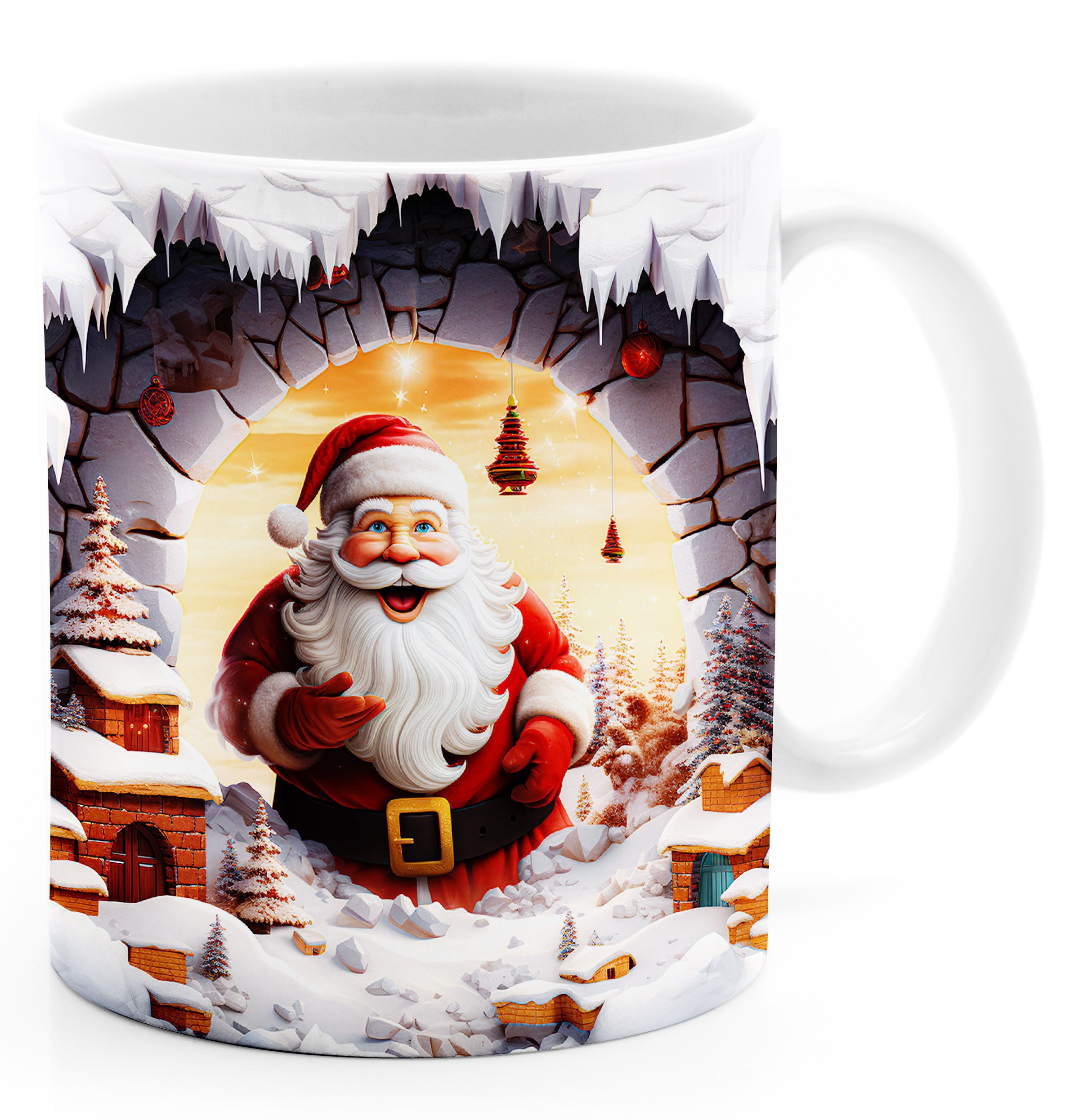 MoonWorks Tasse Tasse Weihnachten 3D Illusion Katze Schneemann Weihnachtsmann, Keramik