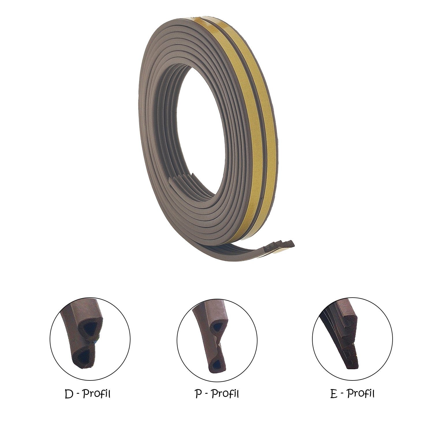 varivendo Dichtungsband Gummidichtung P-Profil 6m Braun Dichtband, (Rolle, 1-St., Gummidichtung), abdichtungsband luftdicht fensterdicht türdicht scheibendichtu – Bild 4 von 5
