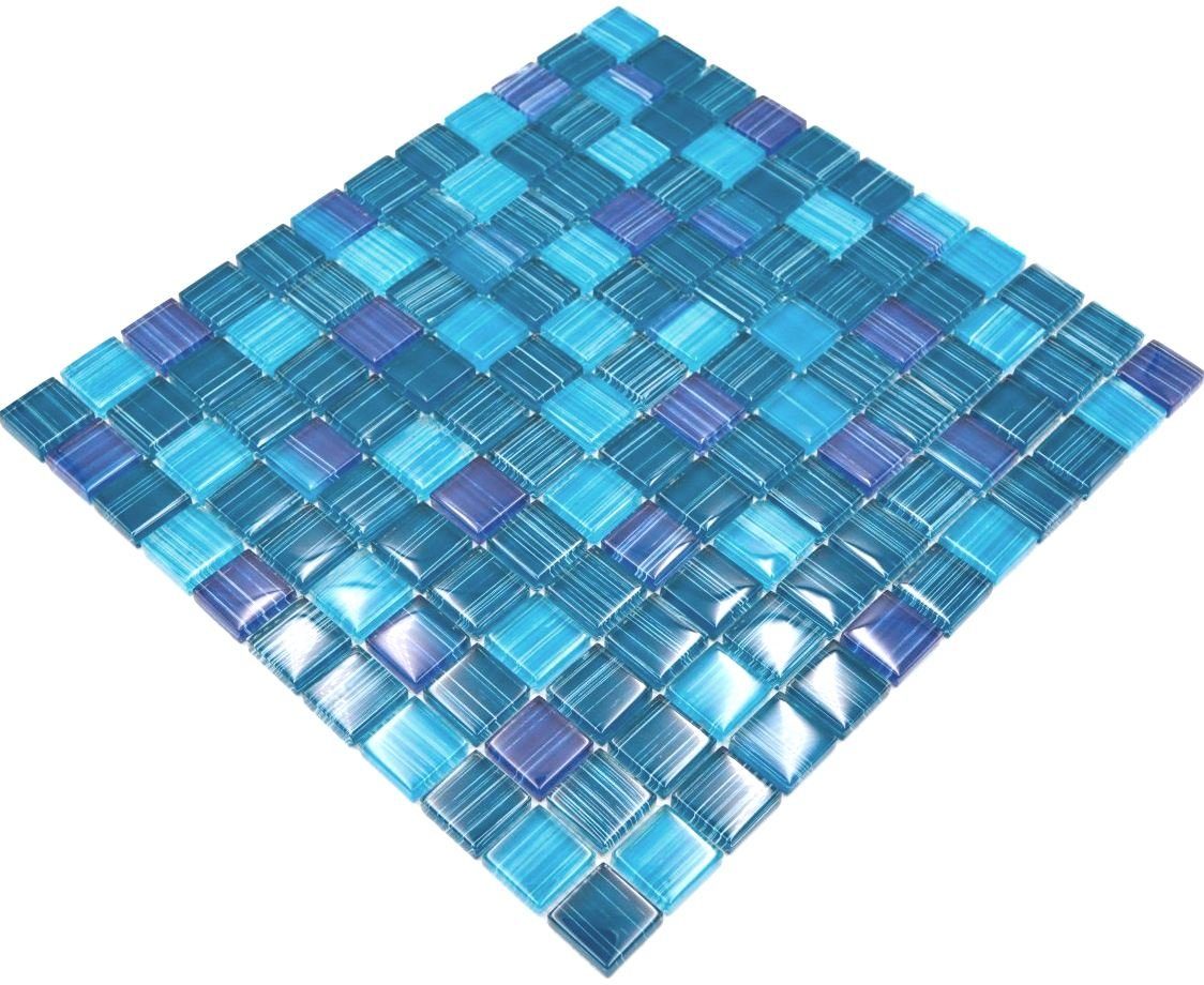 Mosani Mosaikfliesen Glasmosaik Crystal Mosaikfliesen strichblau Matten 10 / glänzend