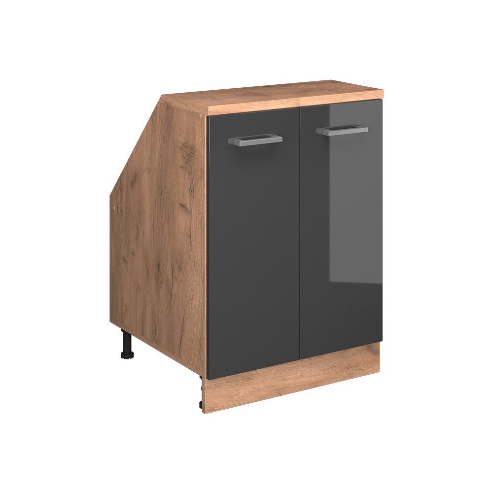 Vicco Kommode Rion, Anthrazit Hochglanz/Goldkraft Eiche, 60 x 81.6 cm mit 2 Türe... (1 St)