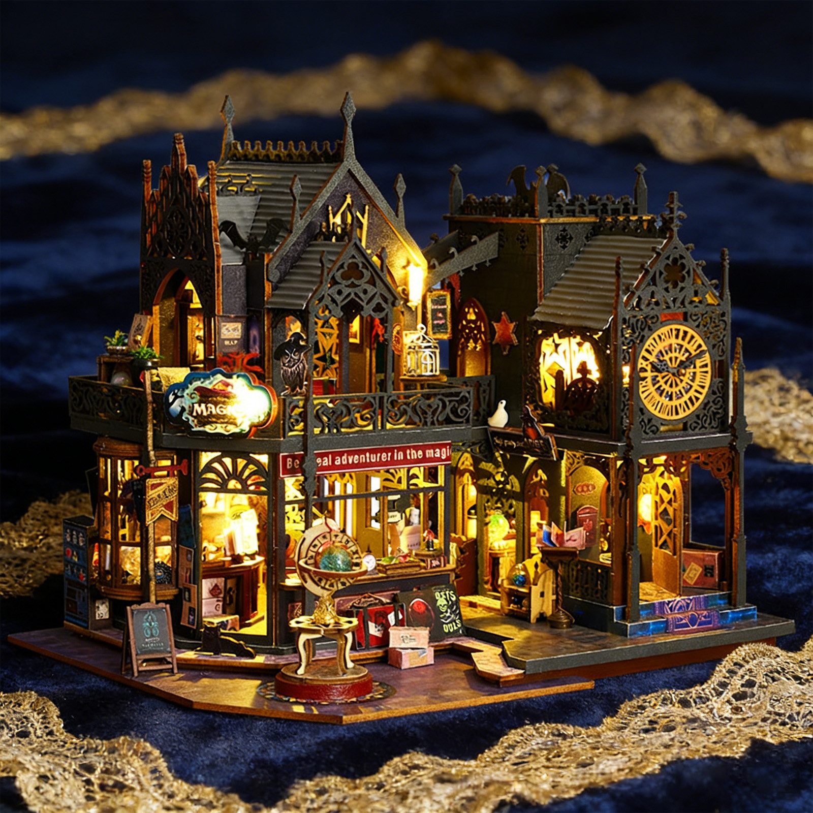 MODFU 3D-Puzzle Puppenhaus Miniatur Haus Holzbausatz Puppenhäuser Dekoration Möbeln, Puzzleteile, 3D Häuser Modellbausätze Geschenk Geburtstag Weihnachten DIY LED-Licht