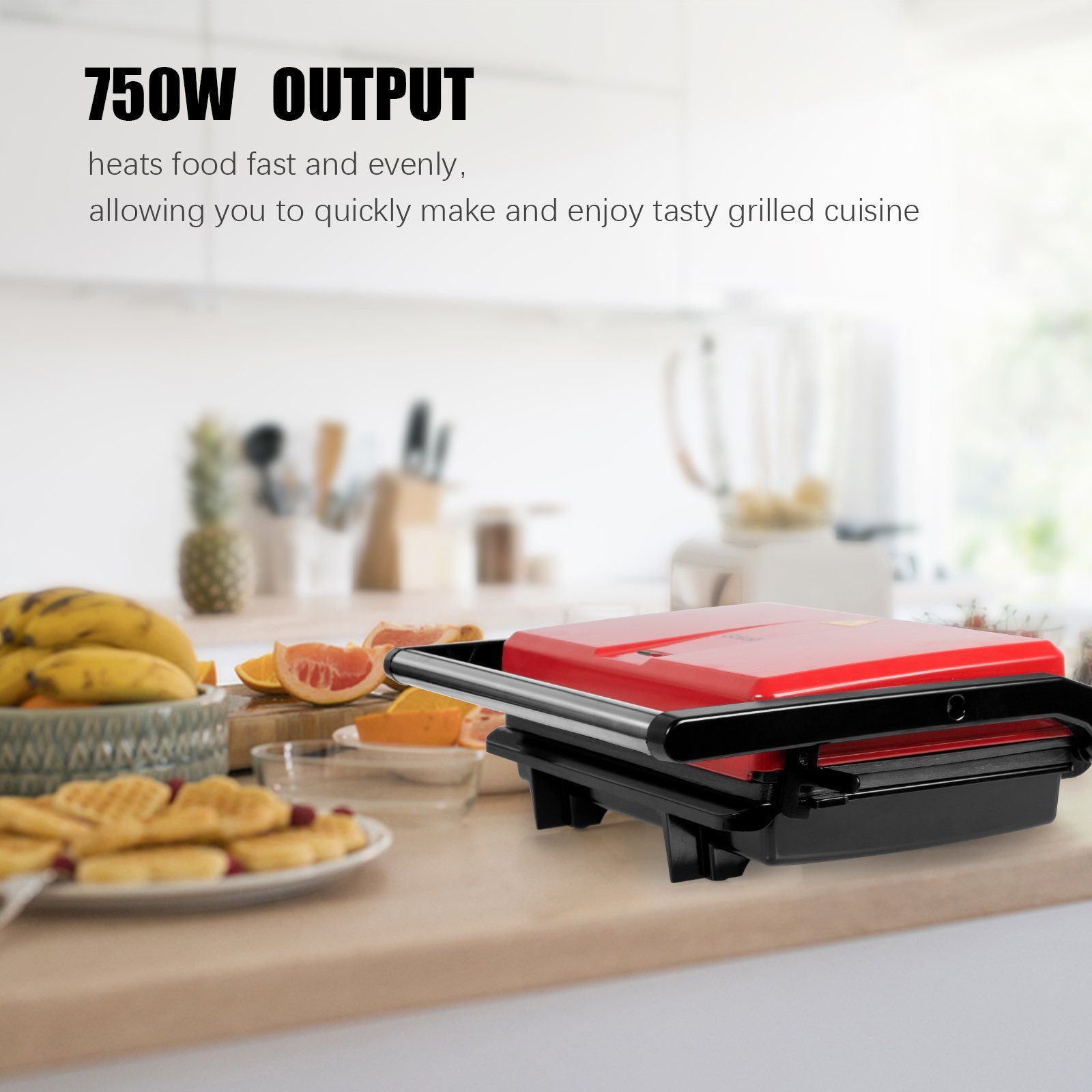 OZAVO Kontaktgrill GL311 Elektrischer Tischgrill Sandwichmaker toastmaker Paninimaker, 750 W, Größe:26.5*21*8.6cm,mit antihaftbeschichtetete Platten