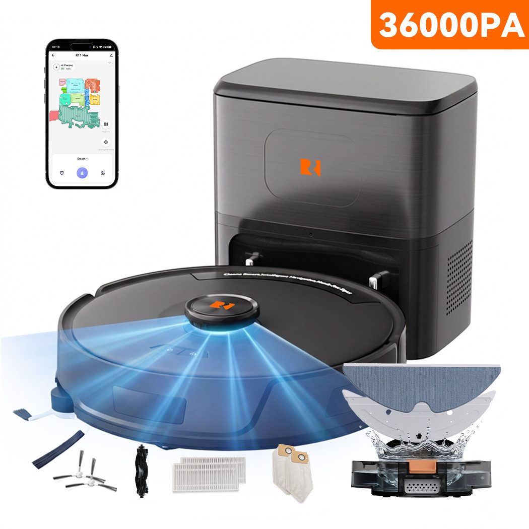 redroad Saugroboter R11 MAX Saugroboter mit Wischfunktion 36000Pa LiDAR/Absaugstation, 1200 W, mit Beutel, Saugroboter mit Wischfunktion, App-Steuerung, für hohe Türschwellen
