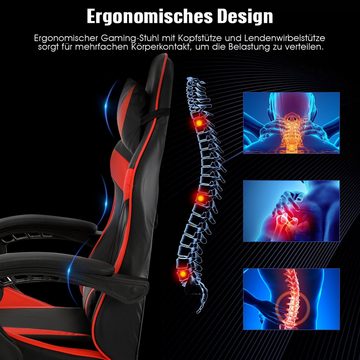 WILGOON Gaming-Stuhl Gaming Chair mit RGB-LEDs, verstellbarer Rücklehne mit Fußstütze, Bürostuhl Massage Lendenkissen, Ergonomischer Gamer Stuhl, bis 150kg