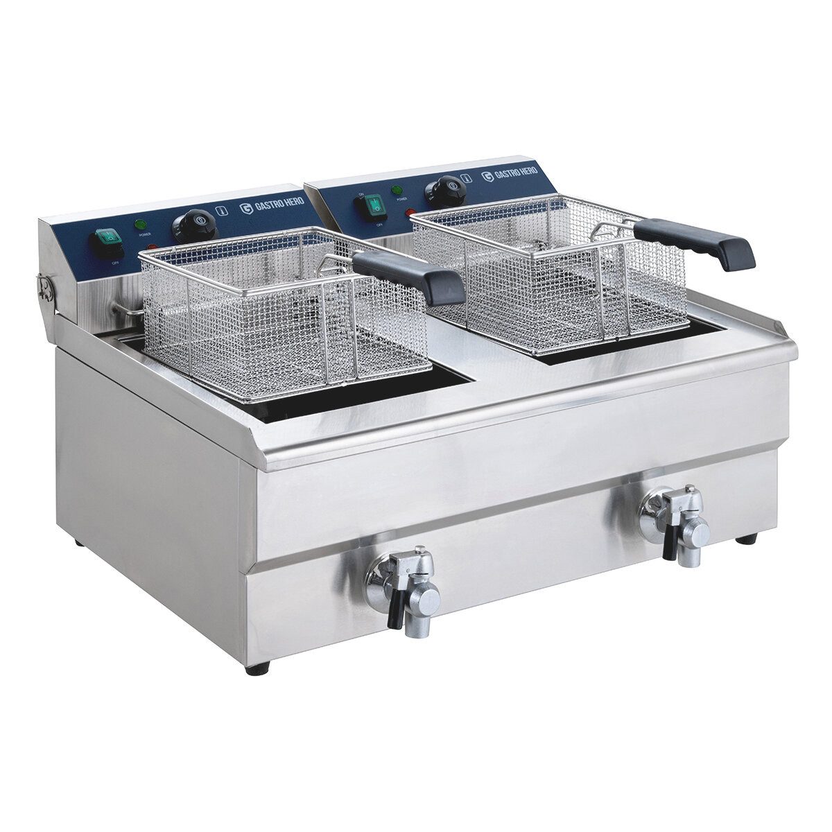 GastroHero Fritteuse Elektro Doppel Fritteuse 2x13 Liter 10 kW Edelstahl Ablasshahn, 10000 W