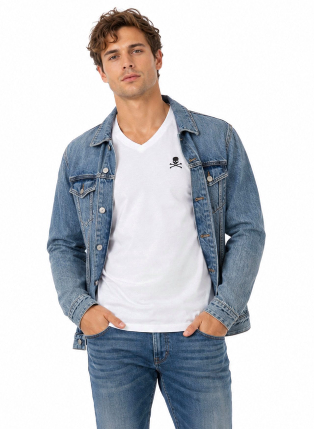 Philip Plein T-Shirt Herren V-Neck Retro Slim fit Stretch Shirt in bedruckter PP Geschenkbox