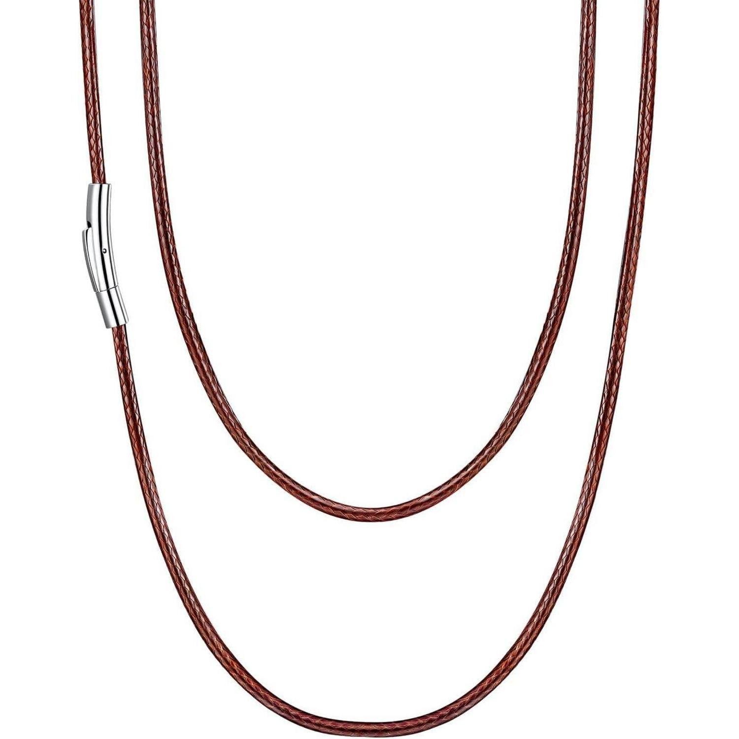 Lederband Kette Herren Damen Edelstahl Verschluss 01 Braun(2mm) 51.0 Zentimeter
