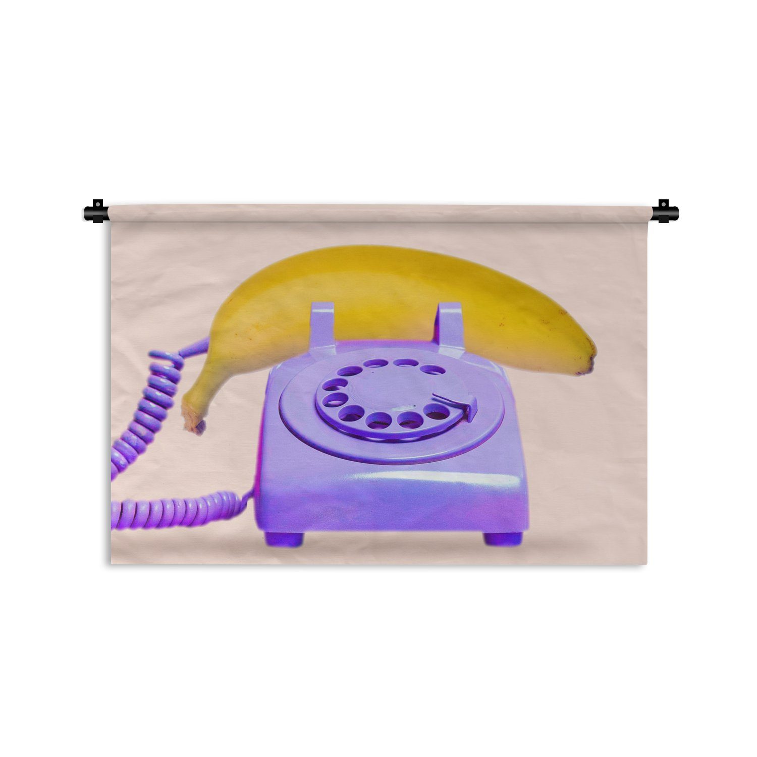 MuchoWow Wanddekoobjekt Banane - Telefon - Lila - Gelb, Wanddeko für Wohnzimmer, Schlafzimmer, Kleid, Wandbehang, Kinderzimmer