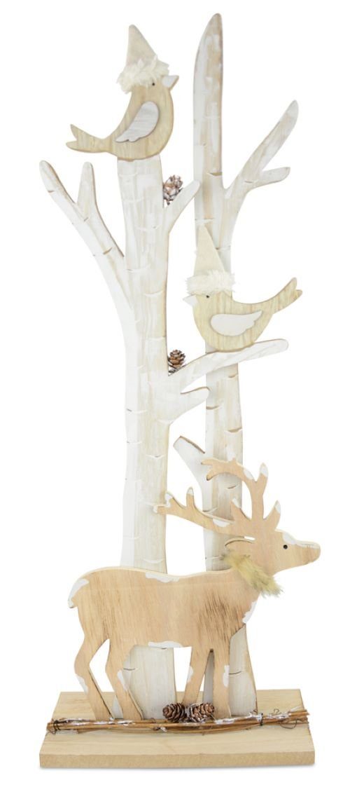 Dekoobjekt Riffelmacher Winterbaum mit Hirsch und Vögeln 1808
