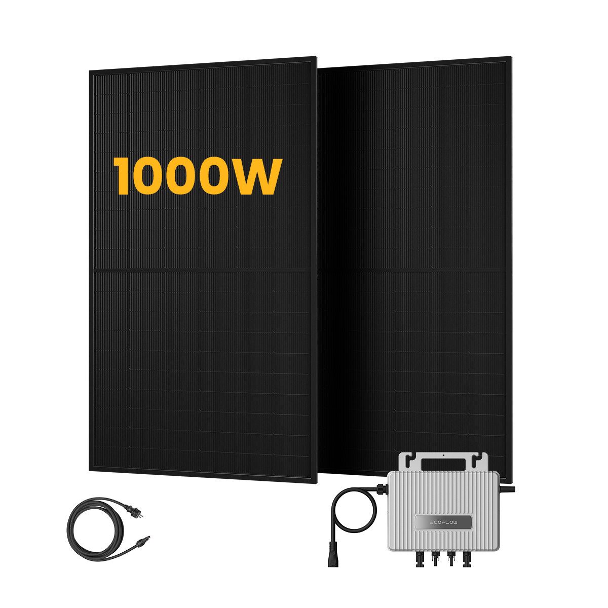 Ecoflow Balkonkraftwerk 1000Wp Komplettset inkl. EcoFlow 800W Wechselrichter, (Plug & Play Installation), mit 2×500Wp Full Black Modulen