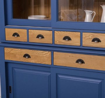 Casa Padrino Buffet Landhausstil Esszimmerschrank Blau / Naturfarben 142 x 48 x H. 225 cm - Massivholz Küchenschrank - Landhausstil Esszimmer Möbel